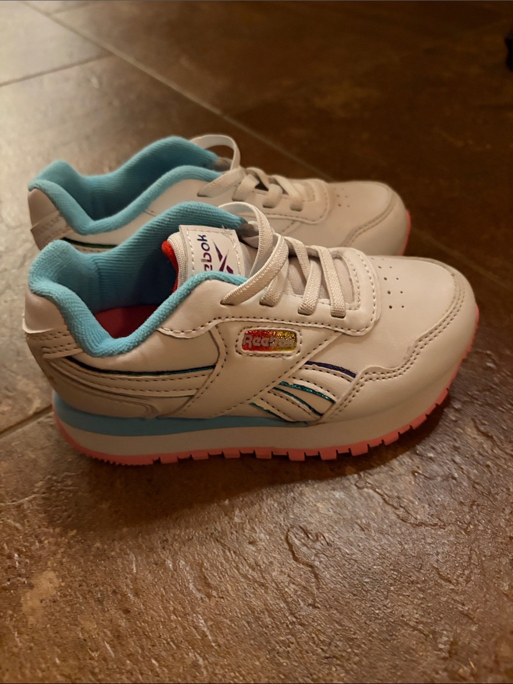 Reebok Kids White Sneakers with Light Blue and Pink Accents